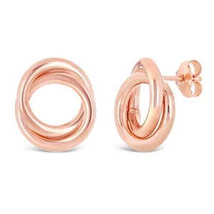 Italian 14k Rose Gold Double Love Knot Stud Eternity Earrings 1.3 grams - Picture 1 of 6