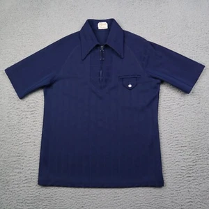 Vintage Barons Alan Stuart Hemd 70er blau Reißverschluss Polo Disco Gr. M Tasche - Bild 1 von 13