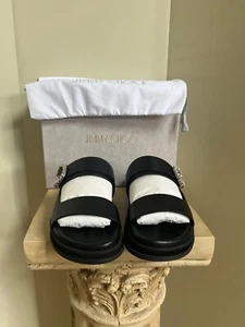 Women's NIB Black JIMMY CHOO Marga Crystal Flat Slide Size 41 - Picture 1 of 10
