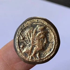 ANCIENT BRONZE AR DENARIUS RARE COIN OF JULIUS CAESAR: DEPICTING CERES - Picture 1 of 2