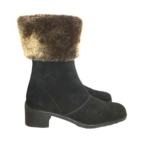 Salvatore Ferragamo Womens Black Suede Boots Size 5.5 Side Zip 2" Heel - Picture 1 of 13