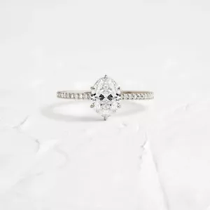 IGI Certified 1.10 TCW Oval Lab Grown CVD Diamond 14K Gold Solitaire Accent Ring - Picture 1 of 4