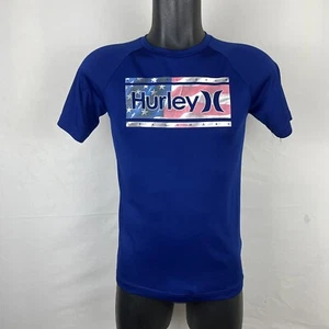 Hurley Youth SZ Large Rash Guard Shirt Blue USA American Flag - Picture 1 of 7