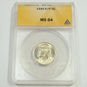 1945 P/P ANACS MS64 - Silver Jefferson War Nickel US 5c Coin #52803A - Picture 1 of 5
