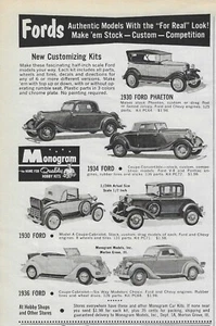 1962 Monogram Model Kit Magazine Ad Ford 1930 Phaeton 1934 Coupe 1936 Cabriolet - Picture 1 of 3