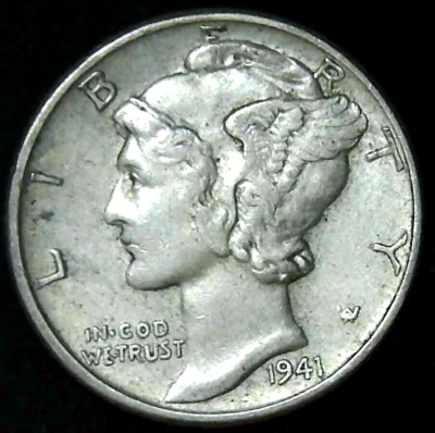 1941-P 10C Mercury Dime AU 90% Silver 23ooc0608-2 - Image 1 of 2