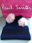 Designer Paul Smith Blue Wool Chunky Rib Striped  Scarf Pink Pom BNWT RRP £135
