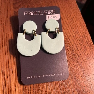 Hand Painted Clay Dangle Earrings Pierced Fringe + Fire Speck Arches NWT - Picture 1 of 2