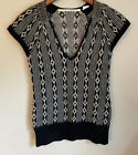 Twelfth Street by Cynthia Vincent Black & White Ikat Sweater Top V Neck Cashmere