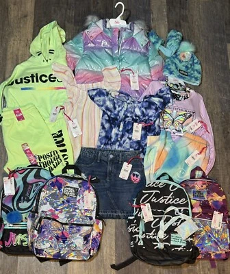 Paquete de ropa Justice XL Pantalones Camisas Chaqueta acolchada Falda Sombrero/Guantes Mochilas Foto 1 de 4