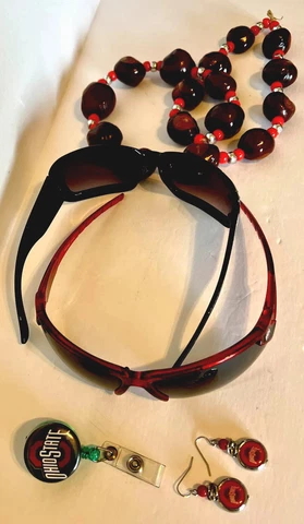 OSU Red Mens & Women Sport Sunglasses, Buckeye Necklace Earrings Badge Holder Cover