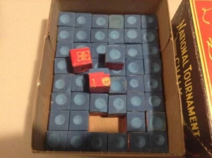 National Tournament Chalk Set Of 3 Made In USA Blue Pool Cue Chalk vintage - Picture 1 of 5