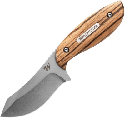 Winchester 6.75" Barrens Zebra Wood Handle Fixed Blade Knife + Sheath 3436 - Image 1 of 2