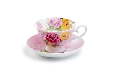Taza de té y platillo Grace Teaware Rose Bouquet rosa 7 oz porcelana de hueso Foto 1 de 4