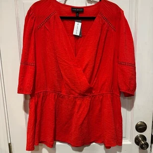 Lane Bryant Shirt Womens 20 Red V-neck Textured Crossover Blouse Business Casual - Picture 1 of 6