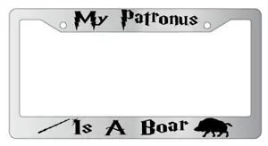 My Patronus Is A Boar Chrome METAL License Plate Frame Harry Potter - Foto 1 di 1