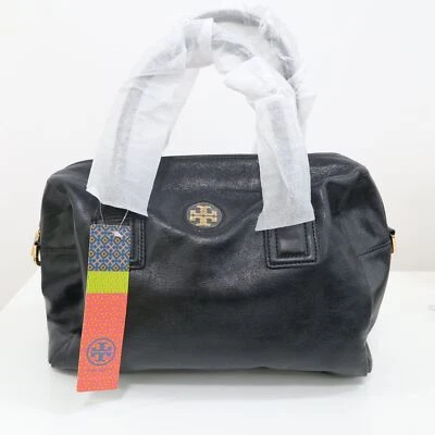 Bolsa satchel Tory Burch City NOVA bolsa de mão couro preto logotipo tiracolo $450 - Imagem 1 de 4