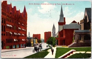 1908 Sixth Avenue Looking South From Park Des Moines Iowa IA Posted Postcard - Picture 1 of 2