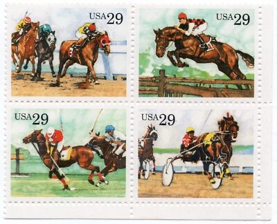 Scott #2759a (2756-59) Sporting Horses Block of 4 Stamps - MNH - Image 1 of 2