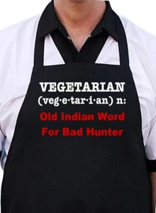Funny Black BBQ Aprons Vegetarian Bad Hunter Novelty Apron Gift, Grilling Aprons - Picture 1 of 4