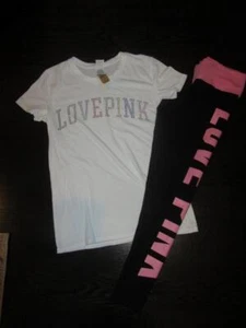 Victoria's Secret PINK Cotton Foldover Leggings Bling S/S T Shirt Top Lot M NEW - Picture 1 of 1