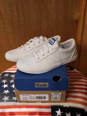 NEW KEDS RILEY WHITE LEATHER GIRLS CHILDS SNEAKERS CHEERLEADING 13.5W KK162086 - Image 1 of 4