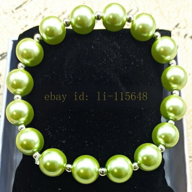 Linda pulseira de contas redondas de pérola concha verde 10 mm presente festa de aniversário 7,5"  - Imagem 1 de 1