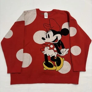 Disney Sweater Minnie Mouse Women’s Oversized 2X Red Heavy Knit Polka Dot - Picture 1 of 6