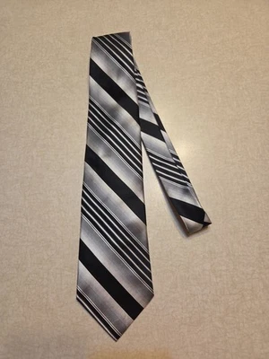 Pierre Cardin Silk Tie Black Silver White Stripes - Image 1 of 3