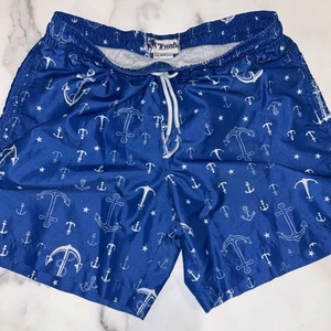 Surf & Swim Co Mens M Swimming Trunks Mesh Lined Shorts Drawstring Blue Nautical - Picture 1 of 3