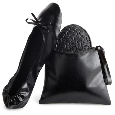 Women's Foldable Ballet Flats Roll up Shoes with Pouch, Black, L, US 8.5 - 9.5 - Image 1 of 4