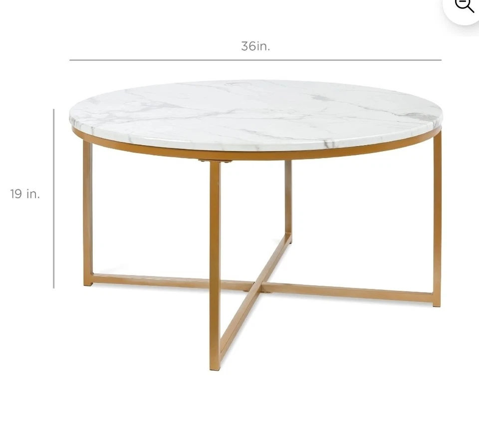 36in Faux Marble Modern Round Living Room Accent Coffee Table w/ Metal Frame... - Image 1 of 2