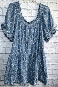 Old Navy Blue Floral Embroidered Tiered Peasant Style Dress With Pockets Size XL - Picture 1 of 12