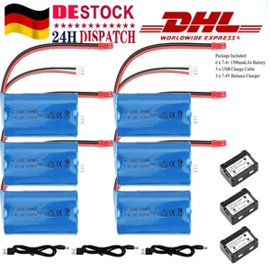 6 Piezas Batería Li-Ion 7.4V 1500mAh Batería JST para Helicóptero F645 MJX F-45 Coche - Imagen 1 de 7