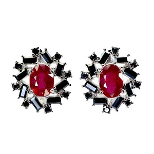 925 Sterling Silver Earrings Oval Ruby 7x5mm Spinel Natural Gemstone Jewelry - Picture 1 of 13