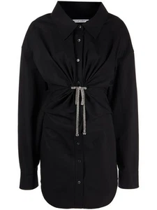 Alexander Wang Women's Crystal Bow Waist Belt Mini Shirt Dress Black XS LBD Rare - Picture 1 of 9