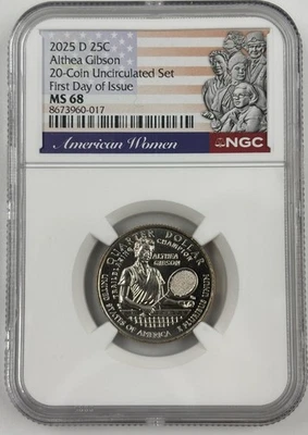 2025 D ALTHEA GIBSON AMERICAN WOMEN AWQ NGC MS 68 ⭐FIRST DAY OF ISSUE⭐ - Image 1 of 2