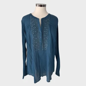 Eddie Bauer Teal Green XL Long Sleeve Blpuse 100% Cotton Crnkile 1/2 Button  - Picture 1 of 9