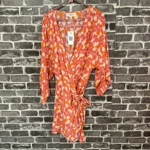 NWT L*Space Pfiefer Dress in When In Bloom pink white orange floral mini wrap S - Picture 1 of 12