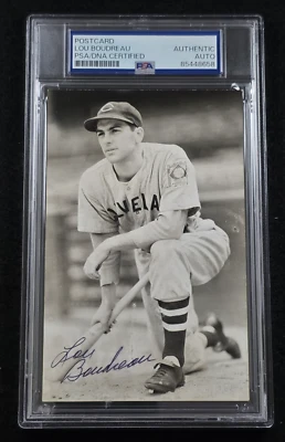 LOU BOUDREAU Signed Real Photo Postcard-HALL OF FAME-CLEVELAND INDIANS-PSA - Image 1 of 4