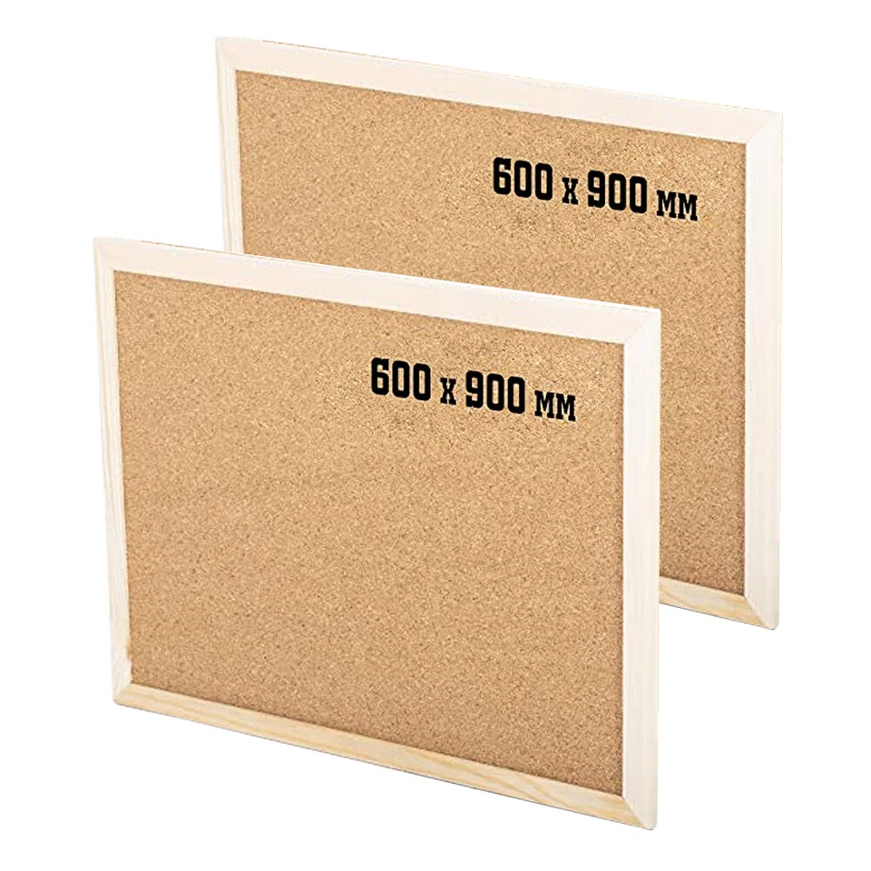 2 Pack 900MM x 600MM Cork Notice Pin Board, Bulletin Wooden Frame Office School - Image 1 of 3