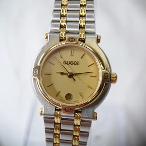 GUCCI 9000L Date Gold Dial Two Tone Quartz Women's Watch N.MINT JAPAN - Picture 1 of 17