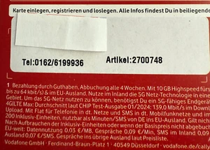 Prepaid SIM Karte mit Premium- Nummer - Vodafone NEU inkl. 10 € 01626199936 - Bild 1 von 2