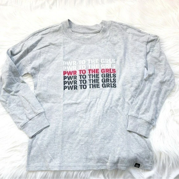 Girls long sleeve tee tshirt top grey Girl Power graphic cotton - Image 1 of 4