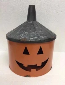 NEW Primitive JACK O LANTERN LUMINARY Halloween FUNNEL Aged ORANGE GRAY Metal - Picture 1 of 3