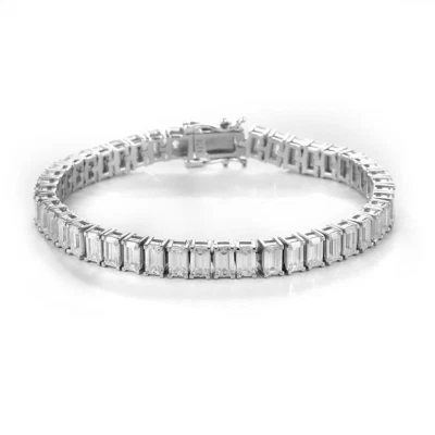 Best Deal 10CT 100% Natural Emerald Cut Diamond Tennis Bracelet 18K White Gold - Image 1 of 4