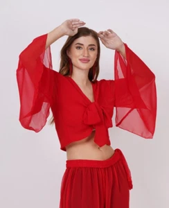 Women's Winged Arm Long Sleeve Tie Knot Crop Length Top Wholesale Mix Lot 05pcs - Picture 1 of 11