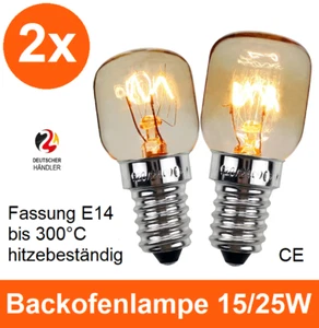 2Tlg Backofenlampe E14 15W 25W bis 300°C Backofen Glühbirne Hitzebeständig Birne - Bild 1 von 5
