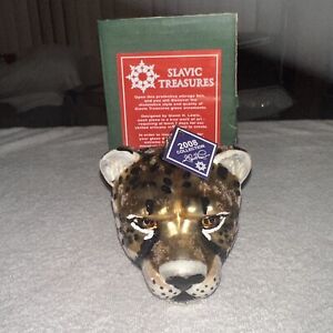 Slavic Treasures Glass Cheetah Head Ornament Hand Made in Poland Rare Design