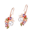 Pearl Flowers Colorful Drop Earrings Jewelry For Women Rose Gold Ear Jewelry